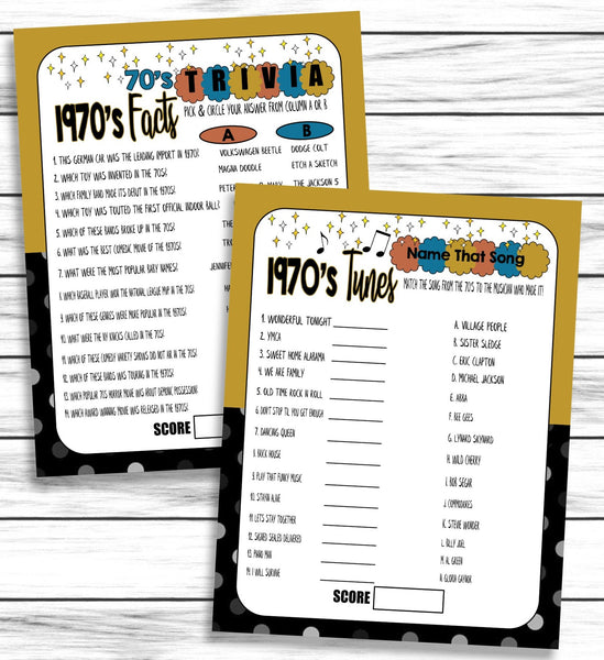 1970s Facts Songs 50th Birthday Anniversary Printable Virtual Games
