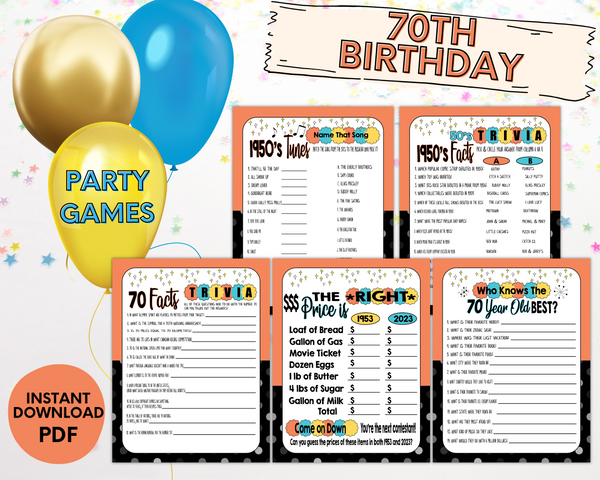 70th birthday printable party games