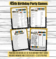 45th birthday party games printable or virtual