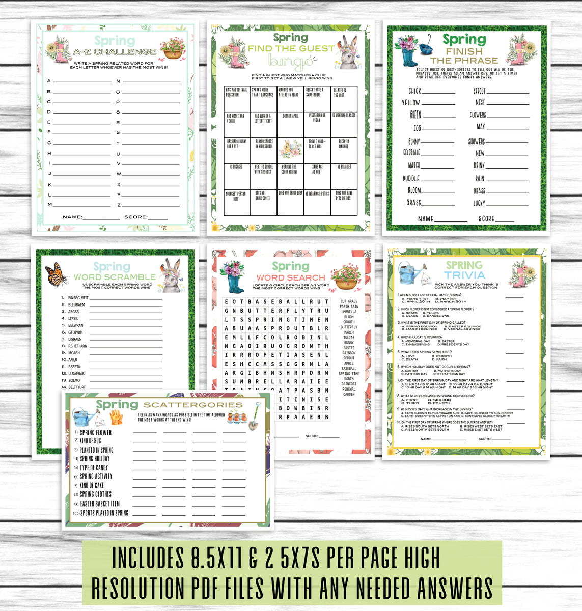 Spring Party Games Bundle, Kids Or Adults Spring Printable Or Virtual ...