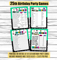 25th birthday games printable or virtual