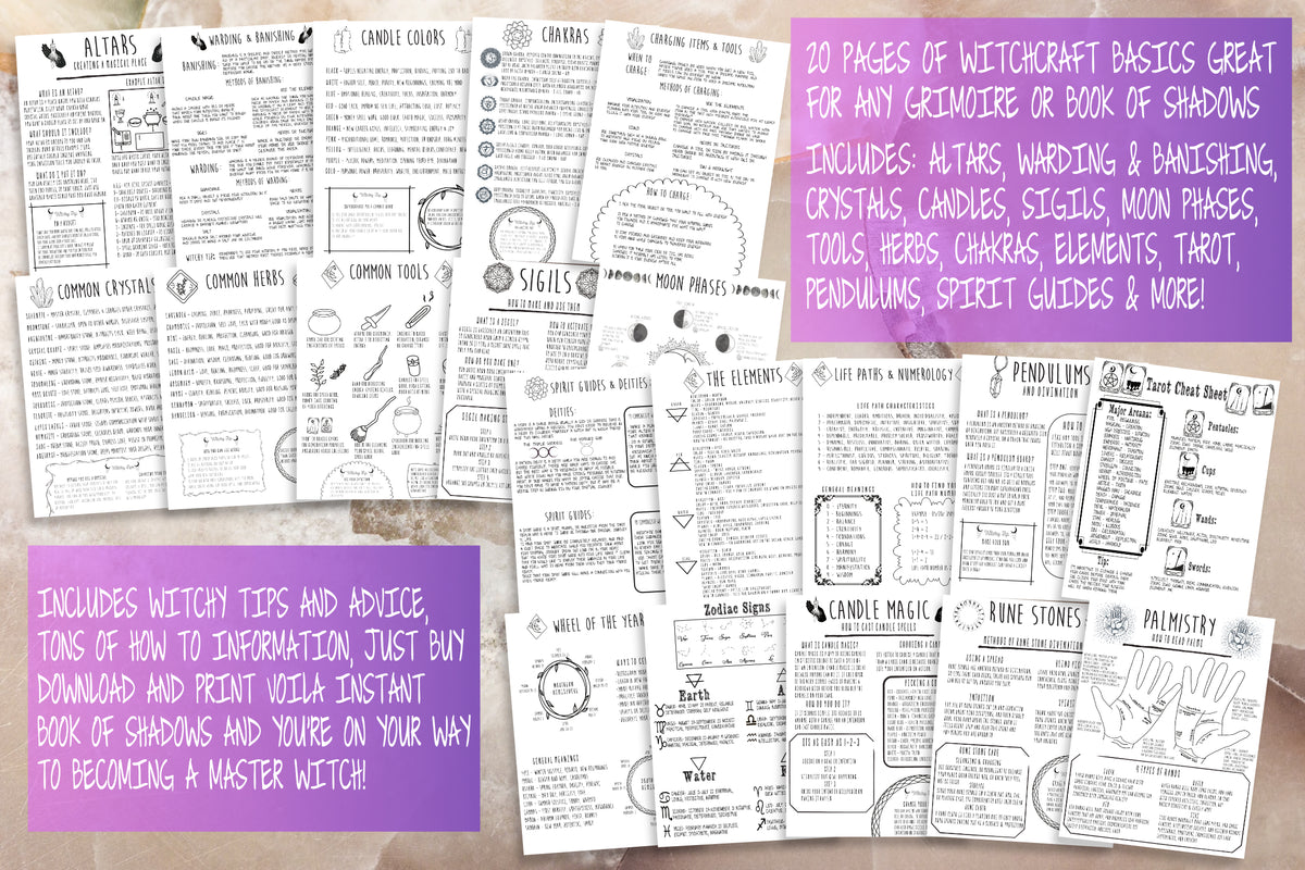 Basics Of Witchcraft | 20 Page Set | Printable Grimoire Sheets | Book ...