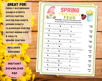 spring friendly feud printable party game for kids and adults