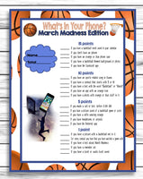 March Madness Final Four Party Game, Whats In Your Phone, College Basketball Party Printable Or Virtual Phone Game, Instant Download