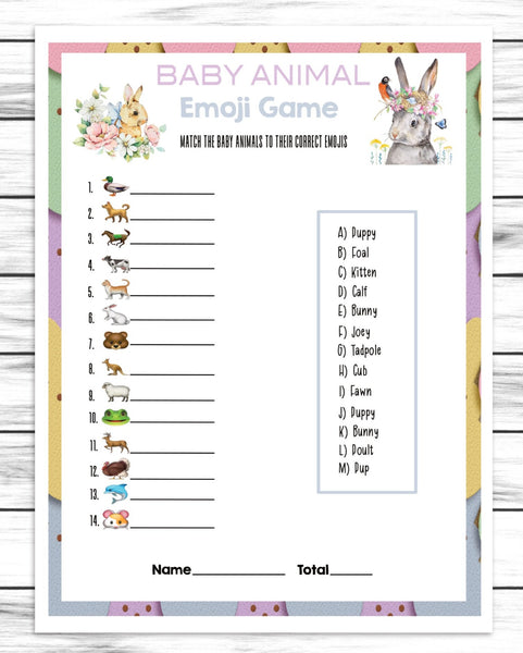 baby animal emoji pictionary spring game for kids and adults