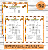 fall autumn party classroom activity crossword puzzle