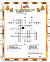 fall autumn crossword puzzle printable party game