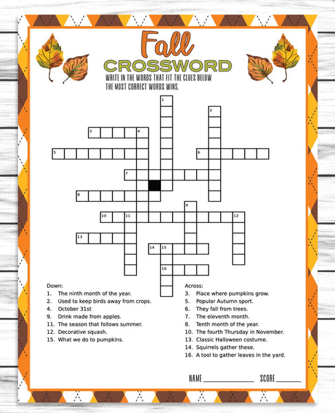 Autumn Crossword Puzzle