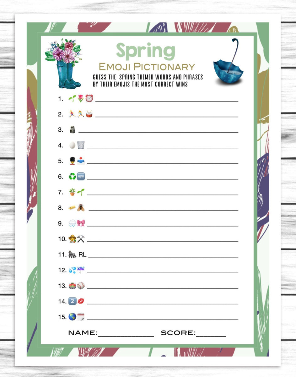 Spring Party Emoji Pictionary, Kids Or Adults Spring Printable Or Virt ...