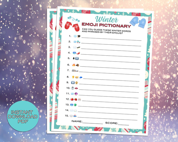 Winter Emoji Game, Emoji Pictionary, Party Game, Emoji Game, For Adults Kids, Winter Party Printable Virtual Game, Family Reunion, Instant