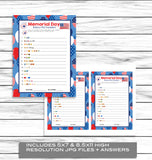 Memorial Day Emoji Pictionary Game, Printable Kids Activity Sheet, Instant Download