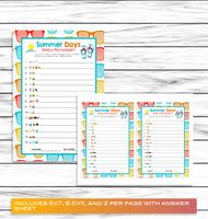 Summer Party Family Reunion Emoji Pictionary Game, Printable Kids Activity Sheet, Instant Download