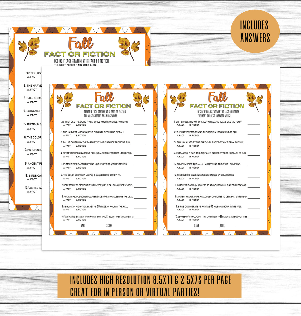 Fall Autumn Fact or Fiction Trivia Game, Printable Classroom Activity ...