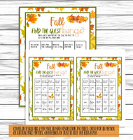 autumn fall find the guest bingo printable party game
