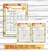 Thanksgiving Friendsgiving Party Family Game Set, Printable Kids Adults Activity Bundle, Instant Download