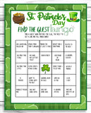 Saint Patricks Day Game, Find The Guest Bingo, St Patricks Day Party Activity, Printable Or Virtual Game, Instant Download