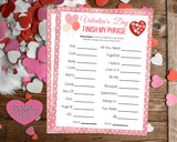 Valentines Finish My Phrase Word Game -Classroom Office Valentines Day Party Game For Kids & Adults - Printable Or Virtual Instant Download