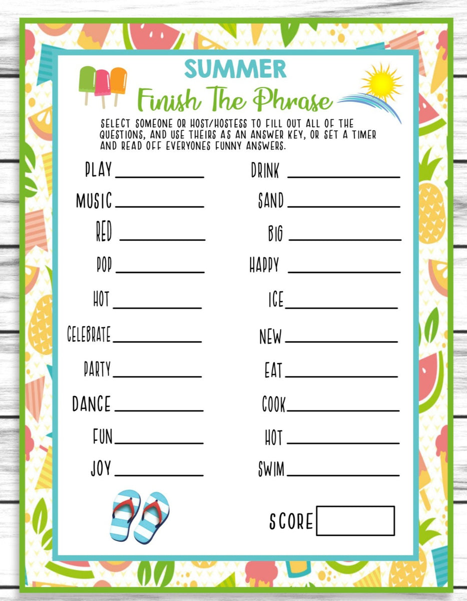 Summer Party Family Reunion Finish The Phrase Game, Printable Kids Act ...