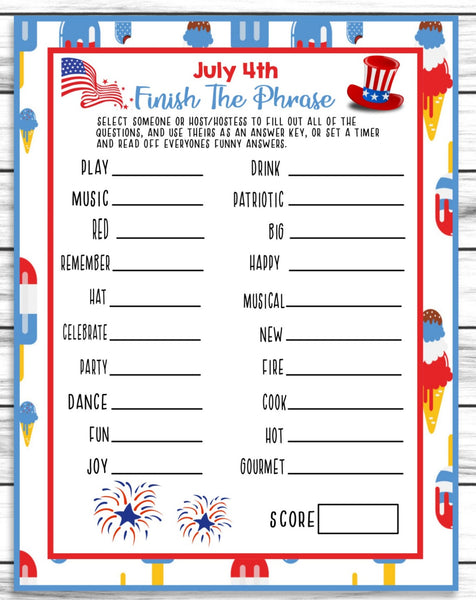 finish the phrase 4th of july party game