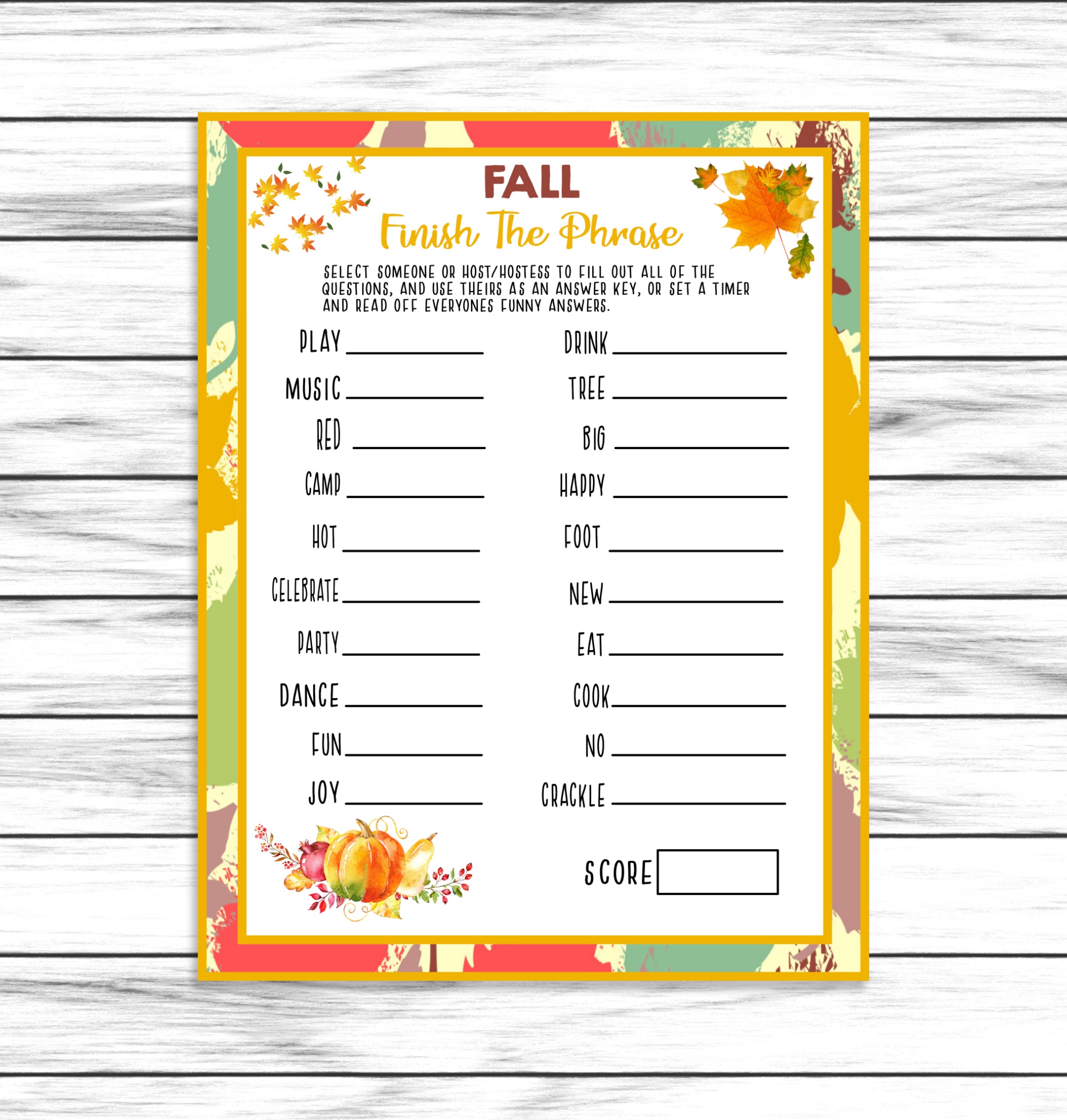 Fall Party Printable or Virtual Instant Download Game, Finish The Phra – Enjoymyprintables fall-party-printable-or-virtual-instant-download-game-finish-the-phra-enjoymyprintables