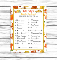 finish the word kids adults fall party printable virtual game