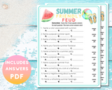 Summer Friendly Feud Printable Party Trivia Game For Kids & Adults
