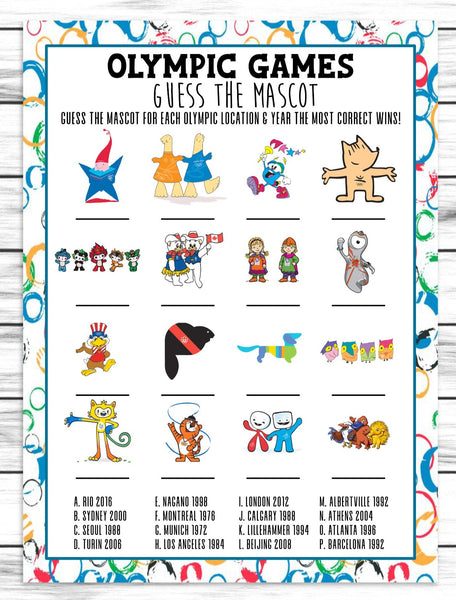 summer olympic games party guess the mascot printable or virtual game