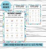 printable or virtual olympics party game for kids or adults sports activity sheet