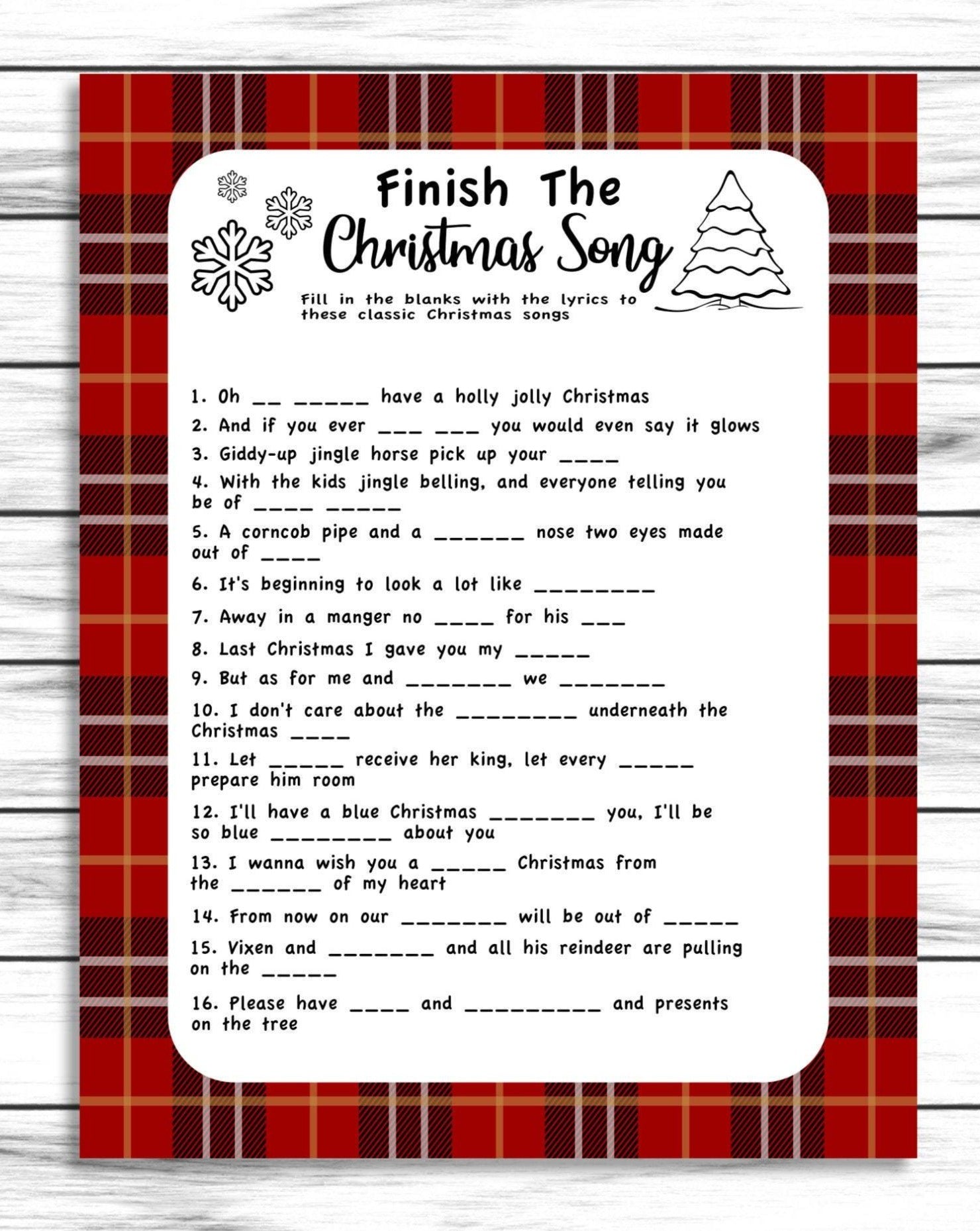 Free Finish The Christmas Lyrics Printable Free Finish The Christmas Lyrics Printable