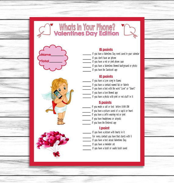 Valentines Day Game, Whats In Your Phone, Valentine Party Game, Valentine Activity, Valentines Day Game, Adult Party Game, Valentines Party