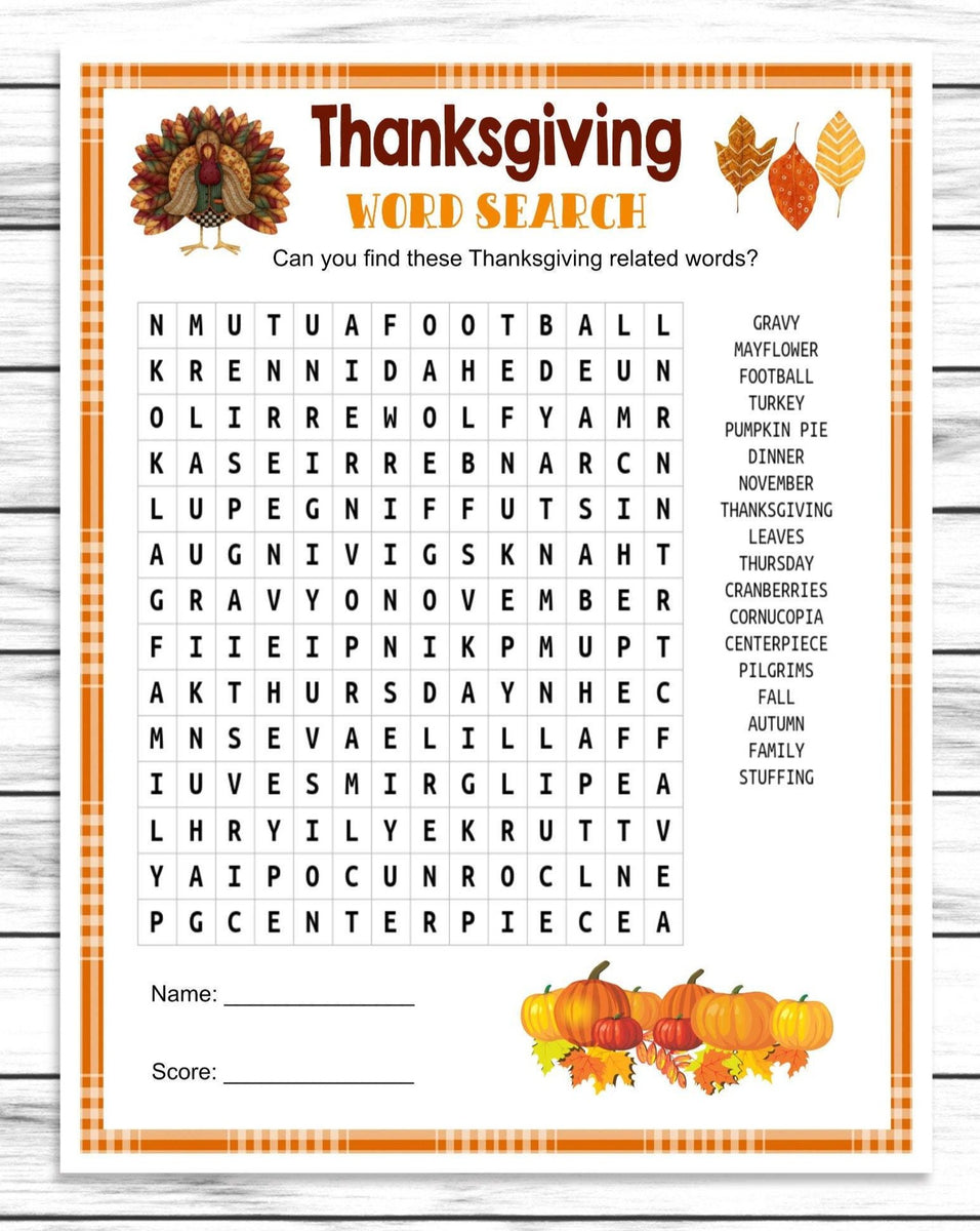 Thanksgiving Word Search Find Game, Printable Or Virtual Turkey Day Qu ...