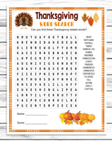Thanksgiving Word Search Find Game, Printable Or Virtual Turkey Day Quiz For Kids & Adults,Fun Friendsgiving Trivia,Office Classroom Party