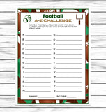 A-Z Challenge Printable Or Virtual Football Party Game For Kids & Adults, Ideas, Instant Download Activity, Office Or Classroom Party