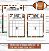 Commercial Bingo Printable Or Virtual Football Party Game For Kids & Adults, Ideas, Instant Download Activity, Office Classroom Party
