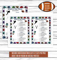 Whats in Your Phone, Printable Or Virtual Football Party Game For Kids & Adults, Ideas, Instant Download Activity,Office Classroom Party