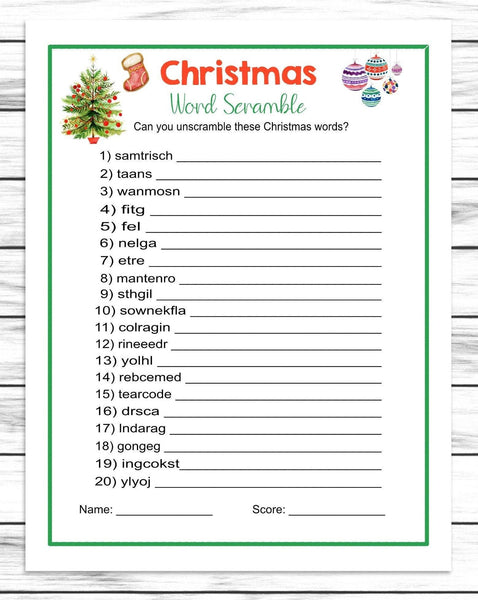 Christmas Word Scramble Game, Printable Or Virtual Holiday Party Game For Kids & Adults, Classroom Office Party Activity, Xmas Jumble