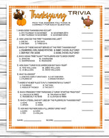 Thanksgiving Trivia Game, Printable Or Virtual Turkey Day Trivia Quiz For Kids & Adults, Fun Friendsgiving Trivia, Office, Classroom Party
