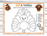 Thanksgiving Dice Coloring Turkey Game, Printable Or Virtual Turkey Day Quiz For Kids Adults,Fun Friendsgiving Game,Office Classroom Party
