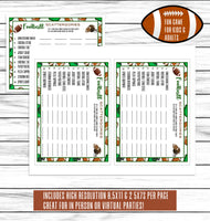 Football Scattergories, Printable Or Virtual Football Party Game For Kids & Adults, Ideas, Instant Download Activity, Office Classroom Party