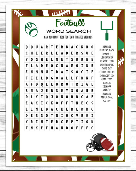 Football Party Games Football Word Search Football Tic Tac 