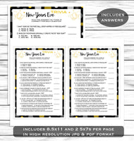 New Years Eve Trivia Game, Printable Or Virtual Holiday Party Game For Kids & Adults, Classroom Office Party Activity, Fun NYE Quiz