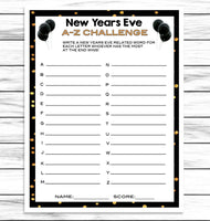 New Years A-Z Race Game, Printable Or Virtual Holiday Party Game For Kids & Adults, Classroom Office Party Activity, Fun NYE Word Game