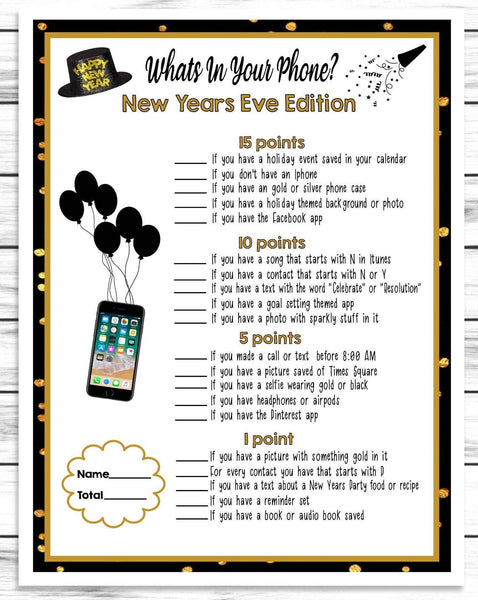 New Years Whats in Your Phone Game, Printable Or Virtual Holiday Party Game For Kids & Adults, Classroom Office Party Activity, Fun NYE