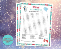 Winter Word Search Find Party Game, For Adults Kids, Classroom, Office, Winter Party Printable Virtual Game, Family Reunion, Instant