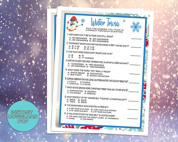 Christmas Multiple Choice Trivia Family Party Game | Christmas Printable  Games | Christmas Adult Kids Party Games