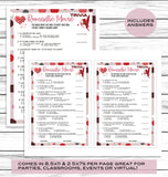 Valentines Romantic Movie Trivia Game,Virtual Or Printable V-Day Party Quiz,Valentines Couples Game Kids Adults,Fun Activity