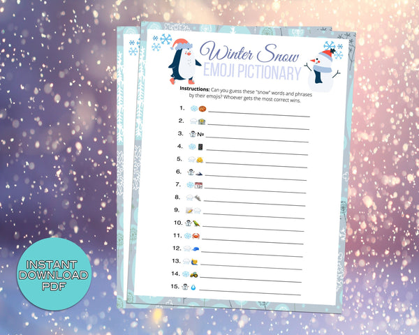 Snow Emoji Game, Emoji Pictionary, Party Game, Emoji Game, For Adults Kids, Winter Party Printable Virtual Game, Family Reunion, Instant