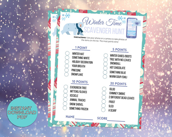 Winter Scavenger Hunt Party Game, For Adults Kids, Classroom, Office, Winter Party Printable Virtual Game, Family Reunion, Instant