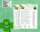 St Patricks Day Irish Proverbs Game, Printable Finish The Phrase St Paddys Office Classroom Activity, Saint Pattys Party Quiz Kids & Adults