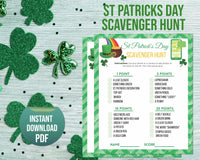 St Patricks Day Scavenger Hunt Game, St Paddys Office Classroom Printable Activity, Kids & Adults Saint Pattys Party Fun Game